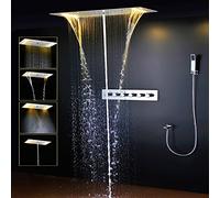 ESIP Shower System, 4 Function LED Thermostatic Shower Set, 380x700mm Shower Set, with rain Mode, Hydrotherapy Spray, Hand Shower, Massage Waterfall Shower, 304 Stainless Steel, Shower Accessories