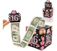 Esitrormi 16th Birthday Money Box, Cash Gift Pull Design, Pink Black Balloon Print, Rhinestone Style Detail, Milestone Party Accessory for Men Women