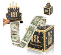 Esitrormi 18th Birthday Money Box for Cash Gift, Black Gold Pull Out Surprise Gift Box, 18th Birthday Presents for Men Women Party Decorations