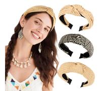 Esitrormi 3 Pcs Knotted Headbands for Women, Bohemian Woven Alice Bands Wide Elastic Fabric Hair Bands for Daily & Vacation