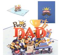 Esitrormi 3D Pop Up Fathers Day Card, Best Dad Blue Greeting Card for Birthday Occasions