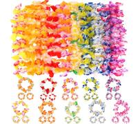 Esitrormi 40 Pcs Hawaiian Leis Bulk Set, 10 Colors Tropical Flower Necklaces Bracelets Headbands for Luau Beach Parties