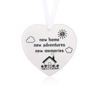 Esitrormi House Warming Gifts, New Home Ceramic Ornament - Heart Shaped Keepsake for Couples Women Homeowners, Hanging Decor for Fresh Adventures & Memories