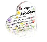 Esitrormi Sister Gifts, Birthday Gift for Sister - Heart Shaped Floral Acrylic Plaque, Inspirational Keepsake from Sibling, Home Office Desk Decor for Christmas Milestone Celebrations