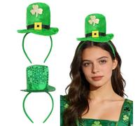 Esitrormi St Patricks Day Headband, 2Pcs Shamrock Leprechaun Glitter St Patricks Day Hat Head Boppers, Irish Paddys Day Fancy Dress Accessories for Adults Kids Party Photo Props