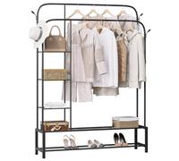eSituro 4-in-1 Clothes Rail, Double Rail Clothes Rack with Coat Hanger, 3-Tier Storage Shelves, 2-Tier Shoe Rack, 4 Hooks, Metal Freestanding Rails For Bedroom, Entryway, Shop, Black, 164x130x33.5cm