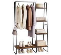 eSituro Clothes Rack, Coat Hanger with 5 Storage Shelves, 6 Hooks, Freestanding Rail For Bedroom/Entryway, Metal Frame, Vintage Brown and Black