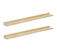 eSituro Floating Shelves, Set of 2, Solid Wood Wall Shelf 100x10cm with Baffle for Display, Wall Mounted Picture Ledge for Bedroom, Living Room, Hallway, Natural Wood Colour
