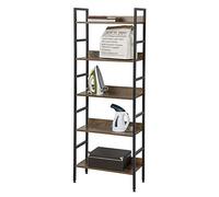 eSituro Heavy Duty 5-Tier Storage Shelves Ladder Bookshelf Vintage Industrial Bookcase Shelving Unit Stand with Black Metal Frame Walnut Wooden Shelves 60x27.5x160CM SSTR0056