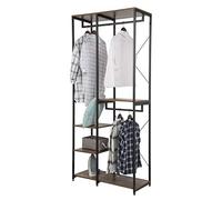 eSituro Heavy Duty Clothes Rail, Free Standing Open Wardrobe with 2 Hanging Rails, 5 Shelves, Garment Rack with Metal Frame, Hallway Coat Rack, Black + Rustic Brown