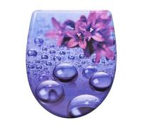 eSituro Toilet Seat, Soft Close O-Shape Loo Seat with Quick Release Function, 360° Adjustable Stainless Steel Hinges, Duroplast Top Mounting Toilet Lid, Violet with Raindrops Printing
