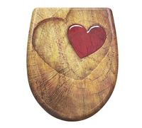 eSituro Toilet Seat, Soft Close O-Shape Loo Seat with Quick Release Function, 360° Adjustable Stainless Steel Hinges, Duroplast Top Mounting Toilet Lid, Rustic Brown Wood and Heart Printing