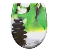 eSituro Toilet Seat, Soft Close O-Shape Loo Seat with Quick Release Function, 360° Adjustable Stainless Steel Hinges, Duroplast Top Mounting Toilet Lid, Green Leaves and Black Stones Printing