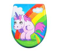 eSituro Toilet Seat, Soft Close O-Shape Loo Seat with Quick Release Function, 360° Adjustable Stainless Steel Hinges, Duroplast Top Mounting Toilet Lid, Rainbow and Unicorn Printing