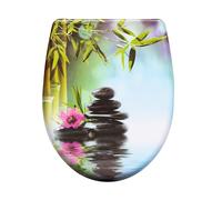 eSituro Toilet Seat, Soft Close O-Shape Loo Seat with Quick Release Function, 360° Adjustable Stainless Steel Hinges, Duroplast Top Mounting Toilet Lid, Stones and Flower Printing