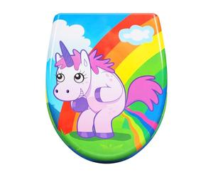 eSituro Toilet Seat, Soft Close O-Shape Loo Seat with Quick Release Function, 360° Adjustable Stainless Steel Hinges, Duroplast Top Mounting Toilet Lid, Rainbow and Unicorn Printing