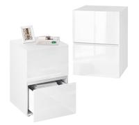 eSituro White Bedside Table Set of 2, Bedside Cabinet, Chest of 2 Drawers with Glossy Panles, Modern Wooden Nightstand, 40x40x58cm, Storage Side Table for Bedroom Living Room, SBT0004-2