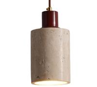 ESIYUVO 3.9inch Yellow Travertine Pendant Light， Nordic Natural Stone Cylindrical Hanging Lamp，walunt Lampshade，Travertine Pendant Lamp For Kitchen Island, Living Room, Bedroom,