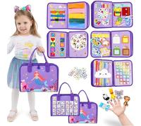 Esjay Busy Board Toddlers Toys, Montessori Busy Book for Fine Motor Skills Learning, Gifts for Girl Toddler Birthday, Toy for Travel Plane Car Activities, Sensory Early Educational(Purple MultiPage)