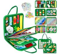 Esjay Toddler Busy Board, Montessori Toys, Sensory Board Book Toy Learning Activities for Motor Skills, Gifts for Boys Girls 3+ Years Old, Travel Toys for Airplane Car (Green-Multi)