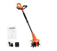 eSkde Garden Rotavator, Tiller and Cultivator, Cordless Garden Tool | 18V Lithium-Ion Battery, 200mm Width, 80mm Depth, 4 Steel Tines, Adjustable Handle