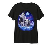 Eskimo Dog Mom - Three Sled Dog Howling at The Moon Night Premium T-Shirt