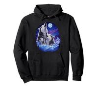 Eskimo Dog Mom - Three Sled Dog Howling at the Moon Night Pullover Hoodie