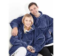 Eskimo Oversized Sherpa Hoodie Blanket Navy - Reversible with Hood & Pockets, Ultra-Soft Fleece & Plush Lining