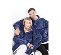 Eskimo Oversized Sherpa Hoodie Sweatshirt Blanket - Warm and Cozy - Reversible with Pockets Navy Blue - ONE Size FITS All
