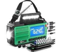 Esky 10000mAh Wind Up Radio, AM/FM Portable Rechargeable Emergency Radio, Flashlight, Reading Lamp, SOS Alarm & Compass, USB/Solar/Hand Crank Charging for Camping, Outdoor, Power Outage, as Gift