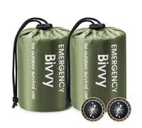 Esky Emergency Sleeping Bag, 2 Pack Survival Bag Portable Thermal Bivy Sack, Waterproof Lightweight Emergency Blanket Survival Gear with Compass for Camping Hiking Outdoor Adventure (Green)