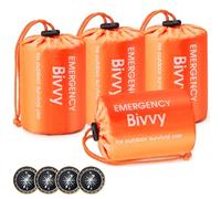 Esky Emergency Sleeping Bag, 4 Pack Portable Thermal Bivy Sack, Waterproof Lightweight Emergency Blanket Survival Gear with Compass and Whistle for Camping Hiking Outdoor Adventure, Orange