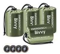 Esky Emergency Sleeping Bag, 4 Pack Portable Thermal Bivy Sack, Waterproof Lightweight Emergency Blanket Survival Gear with Compass and Whistle for Camping Hiking Outdoor Adventure, Green