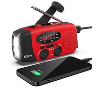 Esky Wind Up Solar Radio, Survival Hand Crank Dynamo AM/FM Emergency Weather Radio, 2000mAh Rechargeable USB Phone Charger, SOS Alarm, LED Bright Flashlight, for Household and Outdoor Camping, Hiking