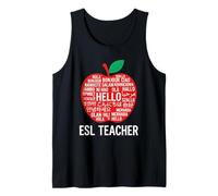 ESL Teacher Apple Multilingual Hello Translations Global Tank Top