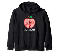 ESL Teacher Apple Multilingual Hello Translations Global Zip Hoodie
