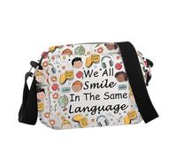 ESL Teacher Gift We All Smile In The Same Language Crossbody Bag Language Educator Gift, We All Smile Hcb