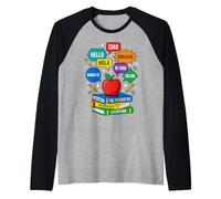 ESL Teacher Hello Languages Multilingual World Greetings Raglan Baseball Tee