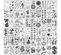 Esland 330+ Realistic Black Temporary Tattoos for Adults, 60 Pcs Vintage Skeleton Snake Tattoo Designs, Crowns, Arrows, Sun Moon Stars, Line Flowers, Butterfly, Feather, Infinite Love Tattoo Stickers