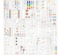 Esland Rainbow Doodles Temporary Tattoos Packgae 60 Pcs Vibrant Designs Hearts Dots Geometrics Words Quotes Fake Tattoos Stickers for Kids and Women