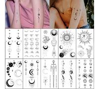 Esland Realistic Moon Sun Stars Space Planets Chain Temporary Tattoos Vertical Spine Tattoo Stickers for Women (Moon Stars)