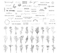 Esland Realistic Temporary Tattoos - 60 Sheets Tiny Small Removable Tattoos, 30 Pcs Inspirational Quotes Words Tattoos, 30 Pcs Wild Flower Ink Line Botanical Floral Leaf Tattoo Stickers for Women