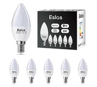 Eslas 6W E14 LED Candle Light Bulb, Cool White 6000K, C37 600lm, SES Small Edison Screw Candle Light Bulbs, 60 Watt Equivalent, Non-Dimmable, 6 Pack