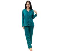 ESLI Satin Unisex Women Men Pyjamas Set Long Sleeve Pyjamas Button-Down Sleepwear Soft Silk Pjs (UK, Alpha, M, L, Regular, Regular, Teal Blue Sapphire)