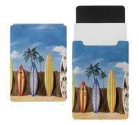 Eslifey 13 Inch Slim Laptop Sleeve Case Leather Bag with Magnetic Closure, Beach Surfboard with Palm Trees Microfiber Leather Case