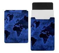 Eslifey 13 Inch Slim Laptop Sleeve Case Leather Bag with Magnetic Closure, Dark Blue World Map Microfiber Leather Case