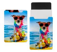 Eslifey 13 Inch Slim Laptop Sleeve Case Leather Bag with Magnetic Closure, Dog Surfing on a Surfboad Microfiber Leather Case