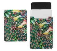 Eslifey 13 Inch Slim Laptop Sleeve Case Leather Bag with Magnetic Closure, Hand Painting Balinese Bali Peacocks Microfiber Leather Case