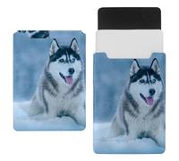 Eslifey 13 Inch Slim Laptop Sleeve Case Leather Bag with Magnetic Closure, Husky Canine in Winter Microfiber Leather Case