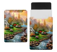 Eslifey 13 Inch Slim Laptop Sleeve Case Leather Bag with Magnetic Closure, Magic Village Painting Microfiber Leather Case